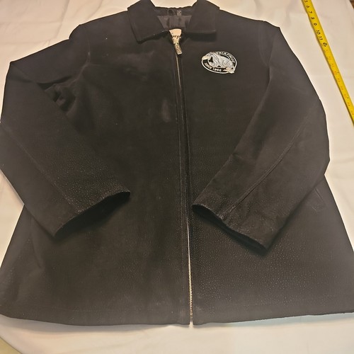 The Disney Store Eeyore Black Suede Leather Jacket Size Large Embroidered zipper