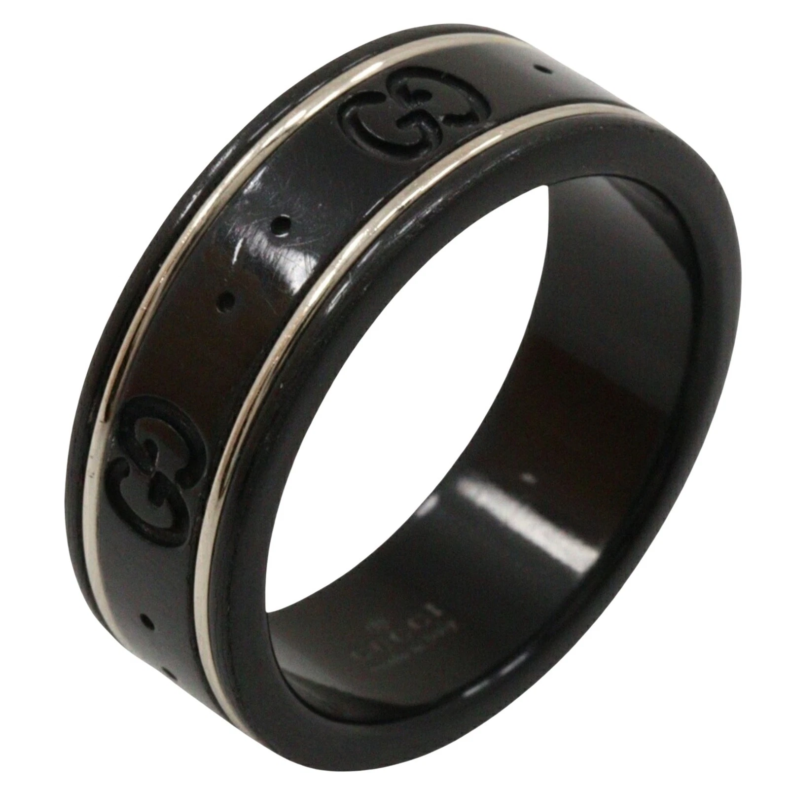 Bague Gucci Icône Noir Blanc Or Bijou Authentique