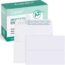 Eupako A2 White Paper Envelopes 100 Pack 4.375X5.75" Invitation Envelopes Self