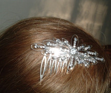 WEDDING PROM WHITE RHINESTONE SILVER HAIR COMB