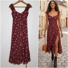 NWT Reformation Bondi Floral Midi Dress in Chantelle Burgundy Red Size 2, 8 248