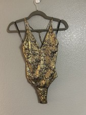 Women s gold black metallic shirt bodysuit size small