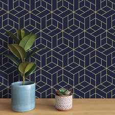 VaryPaper 17.7"x78.7" Navy Blue Hexagon 17.7" x 78.7", and Tan
