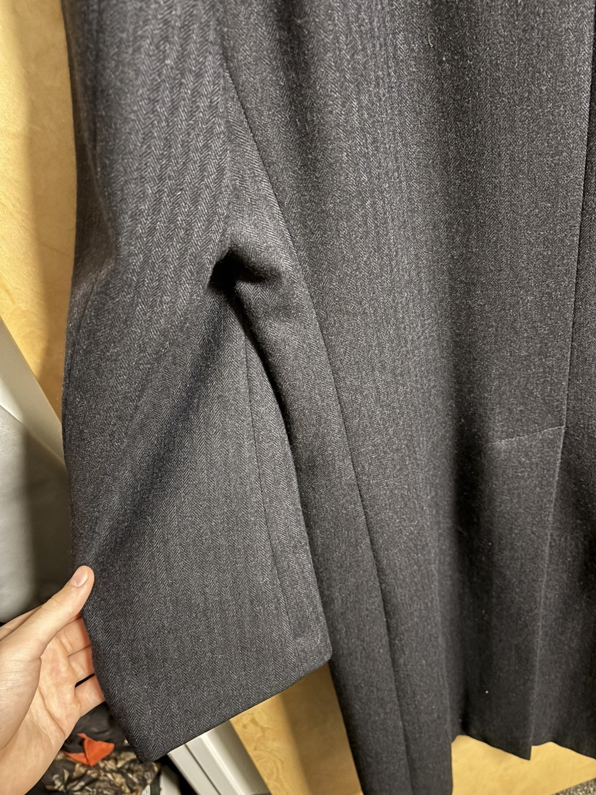 Vintage Hart Schaffner & Marx Men Virgin Wool Herringbone Grey Overcoat Made USA