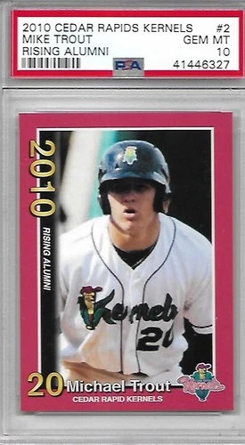 2010 CEDAR RAPIDS KERNELS BASEBALL CARD #2 MIKE TROUT RC PSA 10 RISING ALUMNI