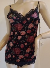 TEZENIS TOP CANOTTA VELLUTINO FANTASIA NERO ROSE TAGLIA S LINGERIE SEXY INTIMO
