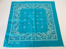 Vintage Paris Fabric Made in USA Paisley Bandana 21" X 21" Cotton Turquoise