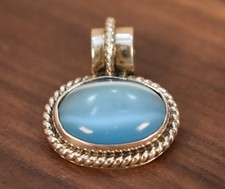 Sterling Silver Oval Blue Chalcedony Pendant Necklace