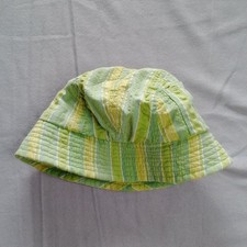 Vntg Gap Cotton Bucket Sun Hat Cap Pocket Green Yellow Striped Beach Youth S/M