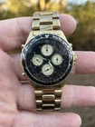 Vintage Seiko Black Gold Flightmaster Chronograph Flighty Watch 7T34-6A09 Works