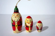 Vintage Santa Nesting Doll, 3 Dolls, Santa Claus, Hand Painted
