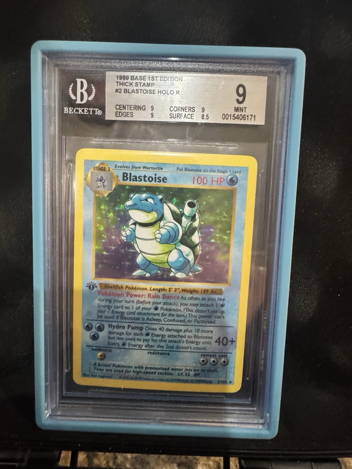 1999 BASE SET 1ST ED THICK STAMP #2 BLASTOISE BGS 9