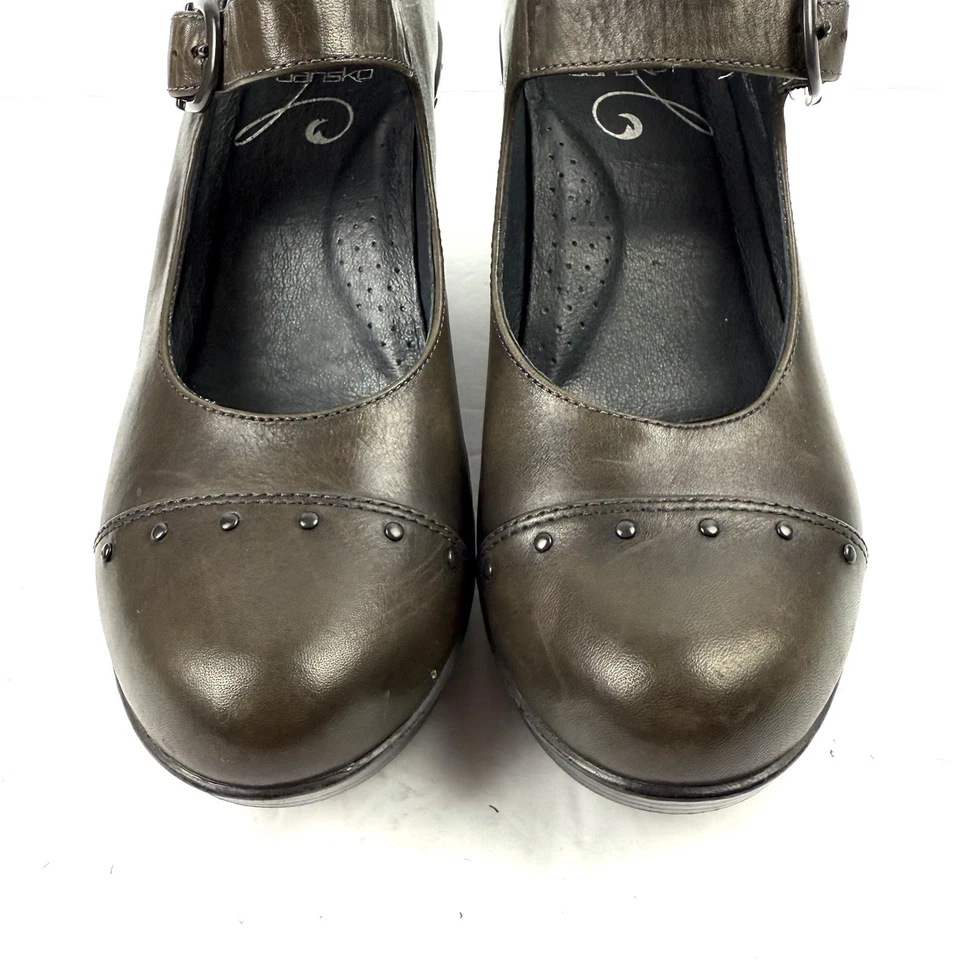Zuecos Dansko Fanny Wedge Maryjane 39 Gris Marrón Cuero Oliva Zapatos para Mujer Foto 4 de 4