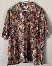 Mango Okinawa Button Up Shirt Size Large Front Pocket Pineapple Island