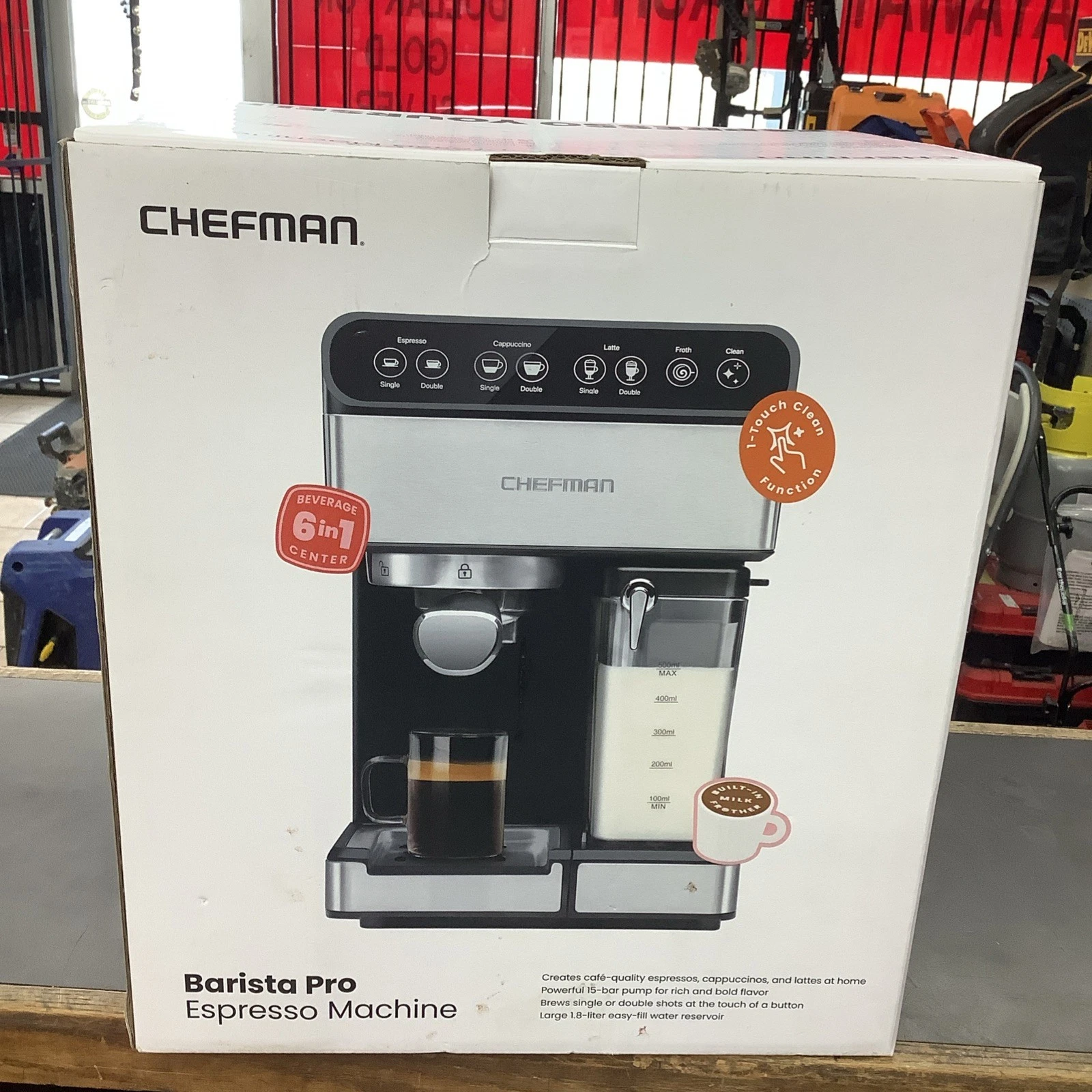 Chefman RJ54 6-in-1 Stainless Steel 15-Bar Pump Espresso Machine - Silver