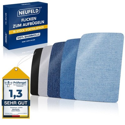 Bügelflicken [ 15 Stück Vorteilspack ] - Jeansflicken zum Aufbügeln I 5 Farben