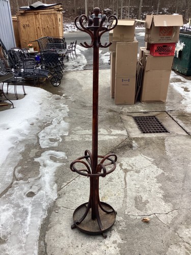 Antique Bentwood Hallway Entryway Coat Tree Metal Plate Base *Read description*