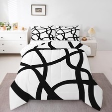 Stripes Duvet Quilt Bedding Set for Kids Boys Girls Teens Full Dark White Black