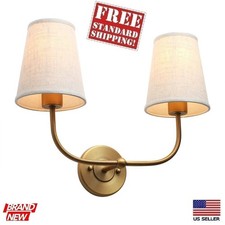 PERMO Wall Sconce Double Head Vintage Antique 2-Lights W/Flared Funnel Linen