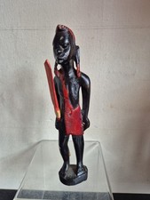 Maasai Warrior Carved Wood Hunter Spear Red African Ebony Tribal Figure (L3)