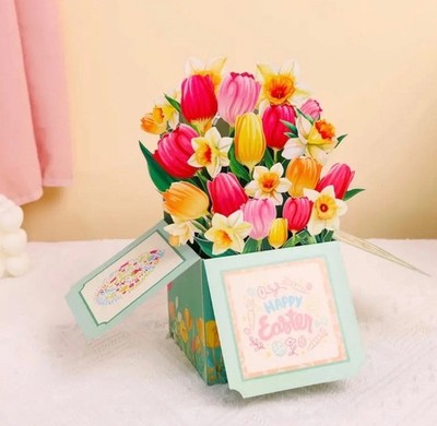 3D Pop Up Ostern Karte Box Form Blumen Tulpe Dafoli Frohe Ostern