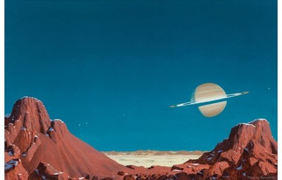 Chesley Bonestell - Saturn aus Titan 1978 A1-A4 Poster Tier Haustier Portrait Aris