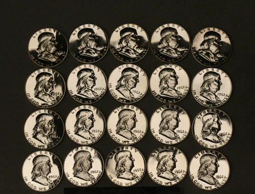 1962 Franklin Half Dollar Proof - Silver - Full Roll (20 pieces)