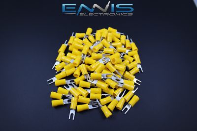 10-12 GAUGE VINYL SPADE # 6 YELLOW 500 PK CRIMP TERMINAL CONNECTOR AWG GA CAR