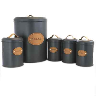 Canister Set 5 Piece Kitchen Food Storage Organization Countertop Decor Gray