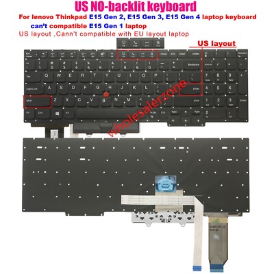 New US no-backlit keyboard for lenovo Thinkpad E15 Gen 2,E15 Gen 3,E15 Gen 4
