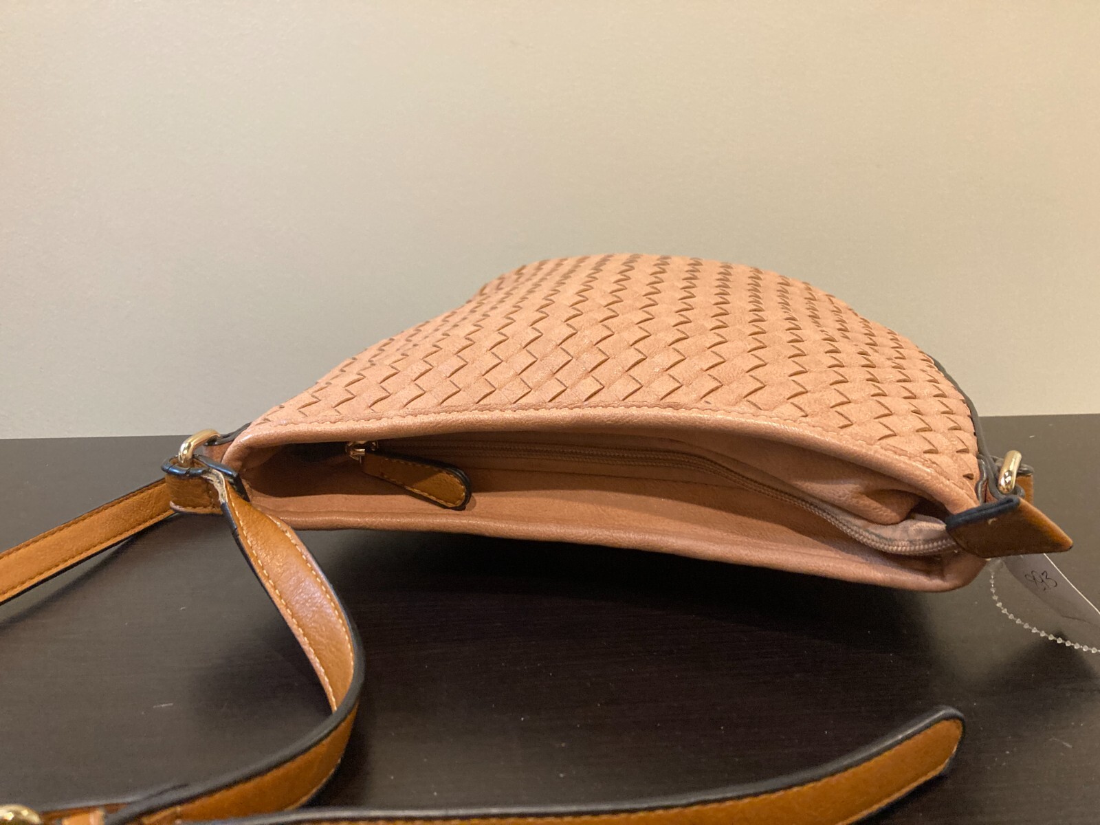 Simply Noelle Brown Faux Leather Basket Weave Crossbody Shoulder Bag