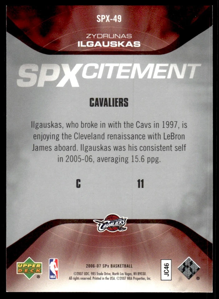 2006-07 SPx SPXcitement Zydrunas Ilgauskas /2999 Cleveland Cavaliers #SPX-49 - Image 2 of 2