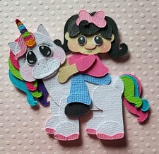 Unicorn with Girl Black Hair. Scrapbook, Card Making Paper Piecing
