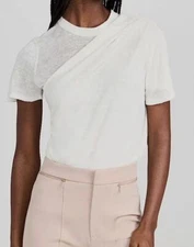 $211 Gauge81 Women's White Linen "Deva"-Wrap Short-Sleeve T-Shirt Top Size XS