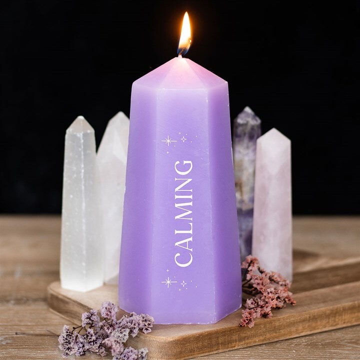 Calming Crystal Candle with Rough Amethyst. Wellbeing Spiritual Healing Gift