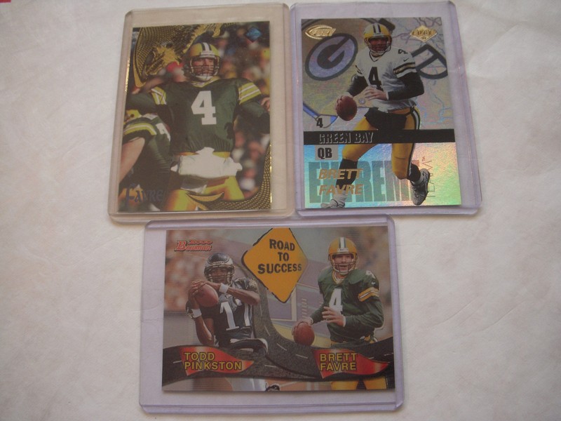 BRETT FAVRE LOT 1999 COLLECTORS EDGE FURY,1997 COLLECTORS EDGE,& 2000 BOWMAN 