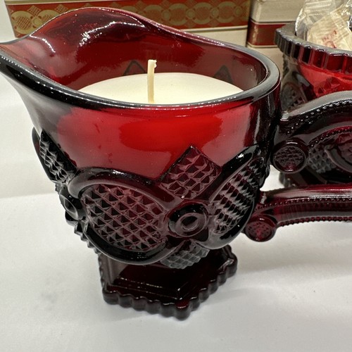 Vela crema y azucarero vintage Avon Cape Cod vidrio rojo rubí núcleo de abuela - Imagen 13 de 20