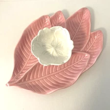 Vintage Miramar Of California 805 Pink Leaf chip and dip White flower Bowl