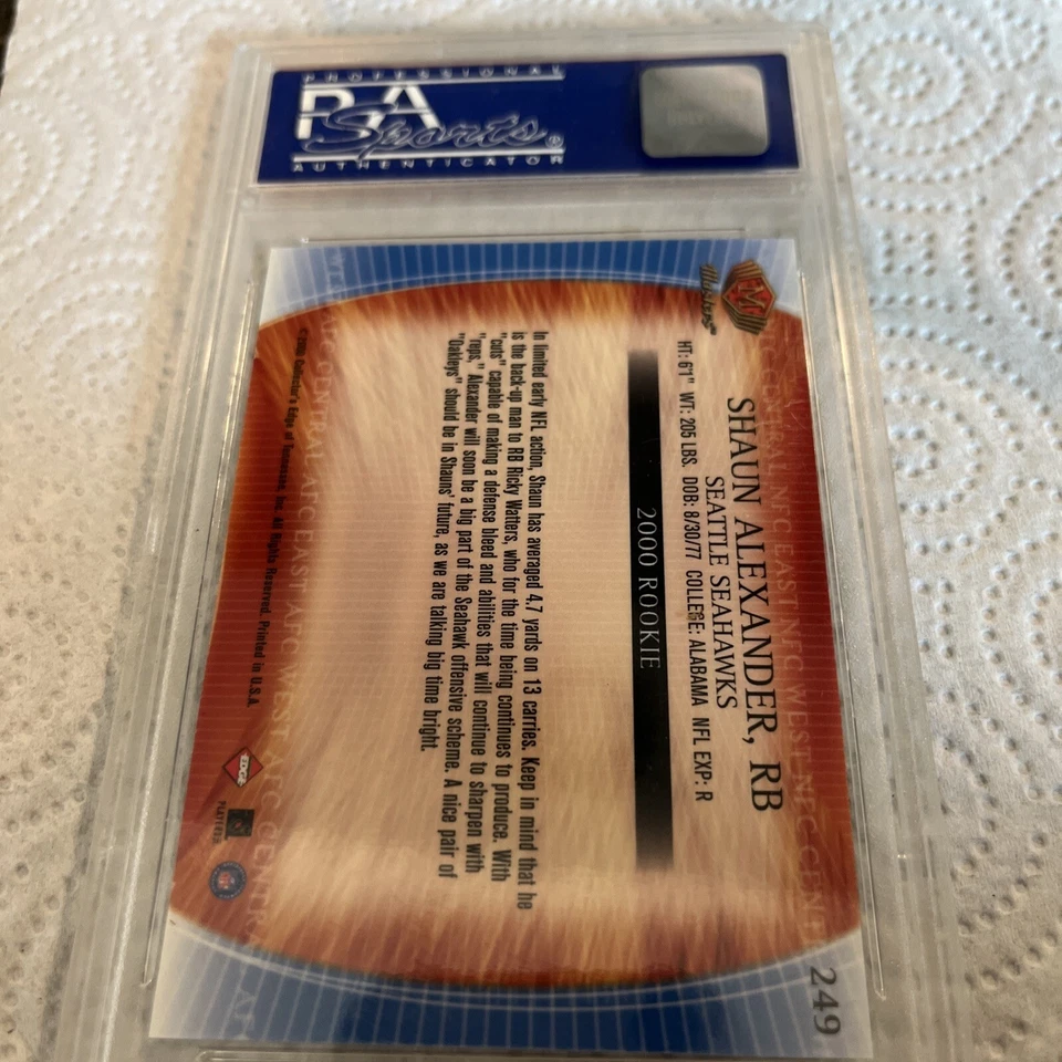 2000 Edge Masters Rookie Rc 249 Shaun Alexander PSA 10 Gem Mint Seattle Seahawk - Image 2 of 3