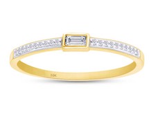 1/10Ct Baguette  Round Cut Diamond 10K Yellow Gold Wedding Stackable Band Ring
