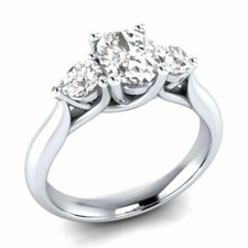 Pretty 4.15Ct Oval  Round Moissanite Three-Stone Wedding Ring 14K White Plated