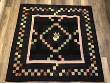 Beautiful Handmade Black Grey Floral Twin Cotton Quilt Reversible Throw 54x56