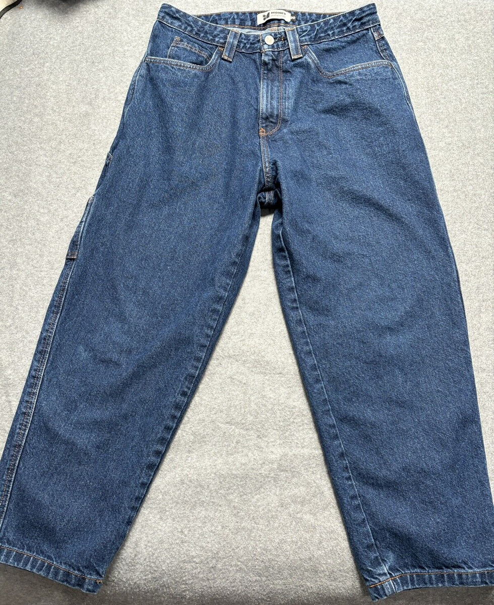 Monet Skateboards Baggy Jeans Y2K Mens 30 Blue Loose Drawstring
