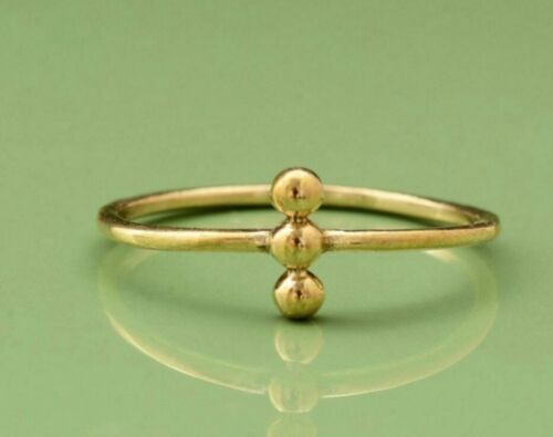 14k Solid Gold Minimalist Rund Perlen Punkte Ring Handgefertigt Weiß Geschenk - Picture 1 of 12