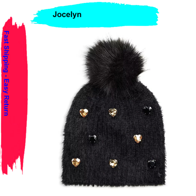 Jocelyn Knit Beanie with Rhinestone Hearts, New with Tag LED Valentine main image 2