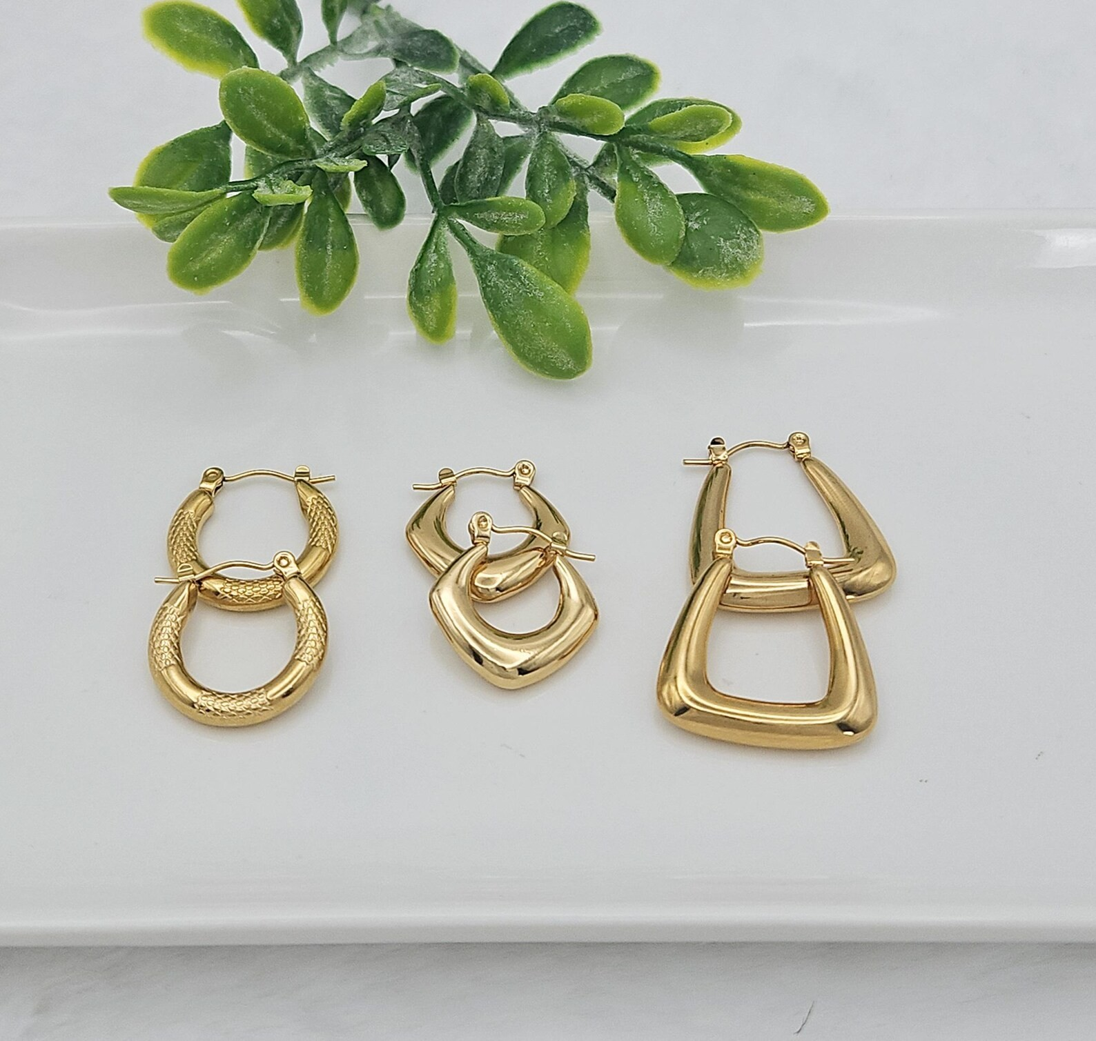 14k Gold Plated Hoop Earrings Waterproof Hypoallergenic No Fade-image