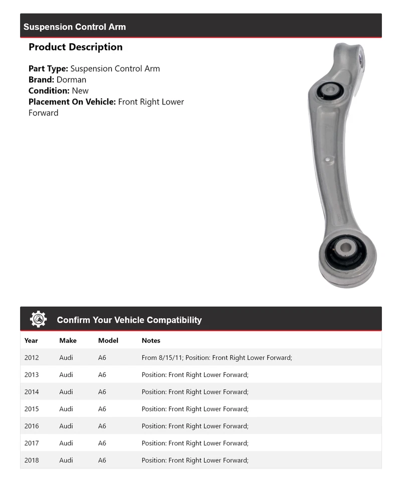 Brazo de control de suspensión delantero derecho inferior delantero para Audi A6 Dorman 2012-2018 Foto 2 de 3