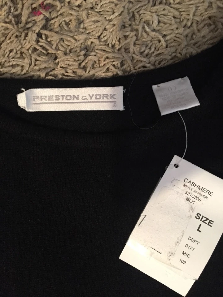 Suéter negro de cachemir Preston & York para mujer nuevo con etiquetas, talla L, ¡precio de venta sugerido por el fabricante 125 USD! Foto 2 de 3
