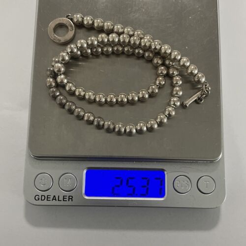 Vintage Sterling Silver 6.3mm Bead Ball Necklace 16.5 ” Signed 925, 25 Grams-(U) - Picture 12 of 12