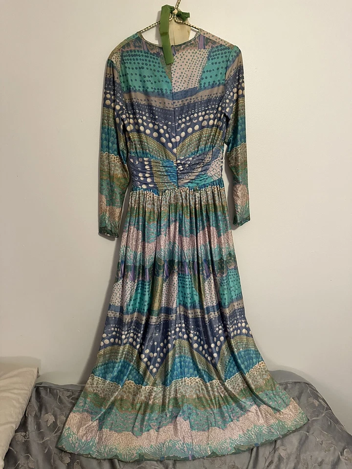 Maxi Vestido De Colección Años 70 Robert David Morton Multicolor Lunares Jersey Mod S Foto 4 de 4
